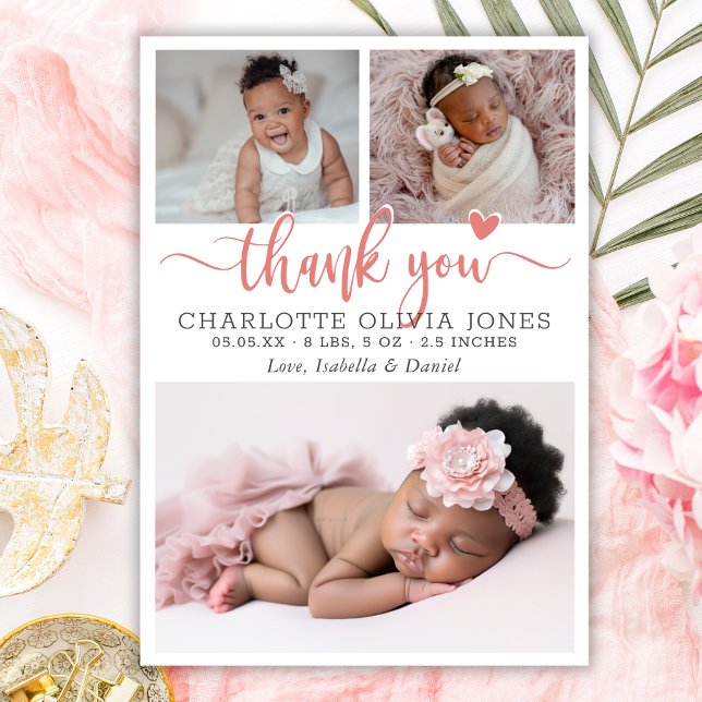 Anuncio Pink Thank You Script Baby Girl Photo Heart Birth  (Subido por el creador)