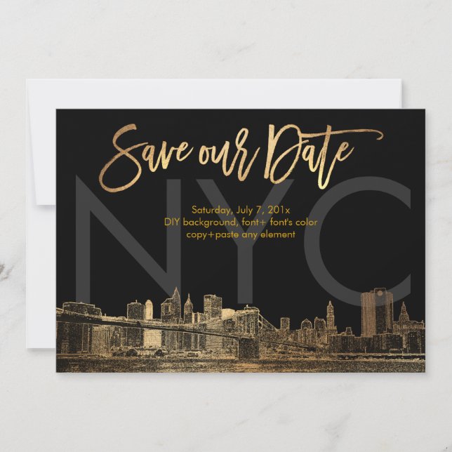 Anuncio PixDezines/Save Date/Faux Gold/NYC (Anverso)