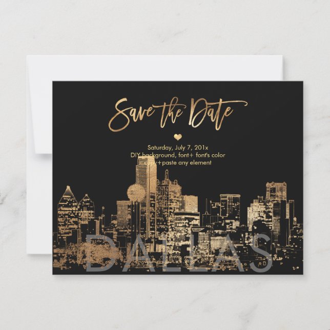Anuncio PixDezines/Save the Date Dallas Skyline/Faux Gold (Anverso)