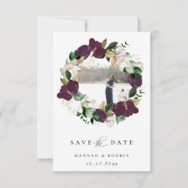 Anuncio Plum Ivory Floral Wreath Photo Save the Date