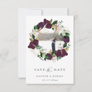 Anuncio Plum Ivory Floral Wreath Photo Save the Date