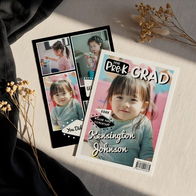 Anuncio Portada de la Revista Fotográfica de Grado Grad Gr (Preschool Grad Fun Graduate Photo Magazine Cover Announcement)