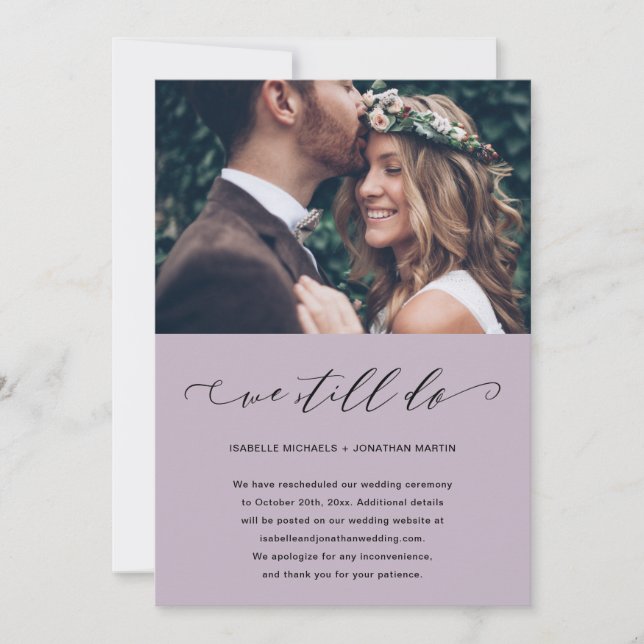 Anuncio Posposición de Boda morado que aún hacemos foto (Anverso)
