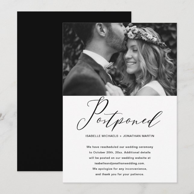 Anuncio Posposición simple de Boda Foto nueva fecha (Anverso / Reverso)