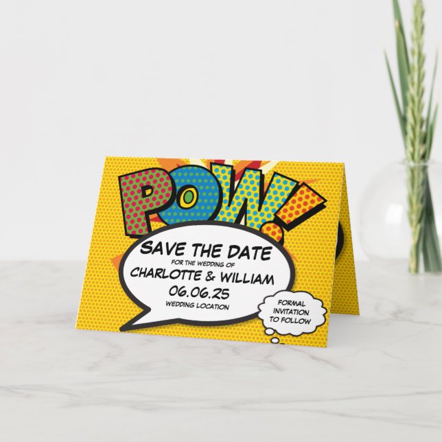 Anuncio POW Guarde la Fecha Diversión Retro Cómic Arte Pop (Anverso)