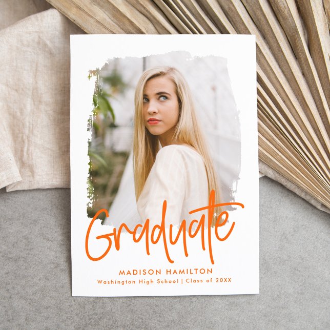 Anuncio Preppy Naranja Script Foto Graduación (Subido por el creador)