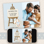 Anuncio Presentación de Easel & Bunny Photo Baby Boy Nacim<br><div class="desc">Cute tarjeta de anuncio de nacimiento de bebé que puedes personalizar con una de tus fotos favoritas, nombre del bebé, estadísticas de nacimiento, etc. La plantilla de fotos está configurada para que agregue la imagen, que se muestra en formato vertical. Este diseño tiene un caballete de madera con la inscripción...</div>