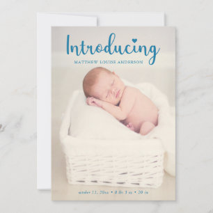 Anuncio Presentamos a la mano Lettering Blue Baby Boy Eleg