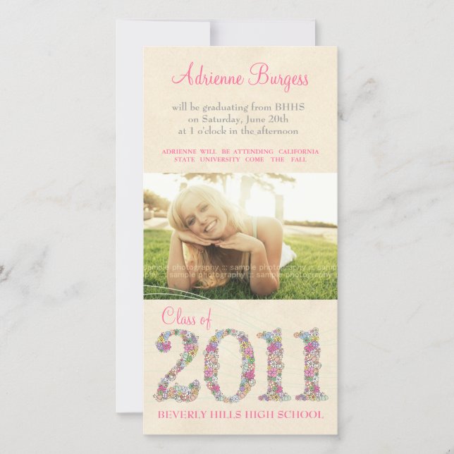 Anuncio Primavera Flores Clase de FotoCard de Graduación 2 (Anverso)