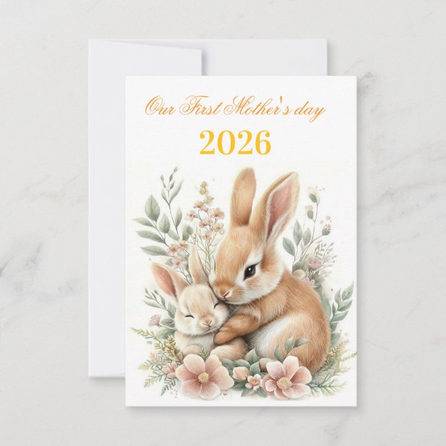 Anuncio Primer día de la madre 2026 conejo coneja acuarela (Anverso)