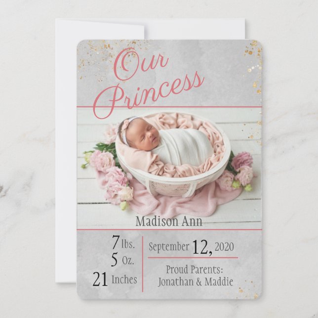 Anuncio Princesa Rosa L Gray Niña Nacimiento Foto Nacimien (Anverso)