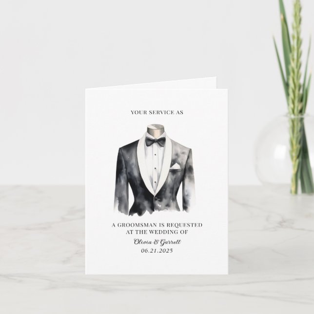 Anuncio Propuesta de Groomsman de suit acuarela moderna (Anverso)