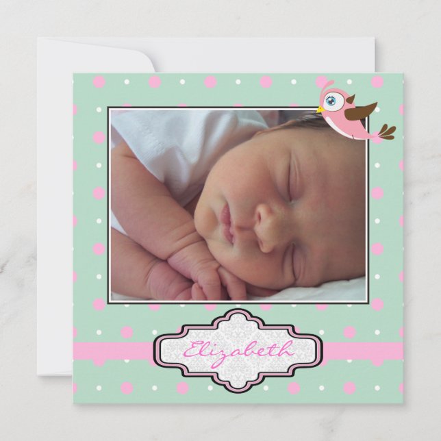 Anuncio Punto Polka, pájaro con foto de nacimiento de niña (Anverso)