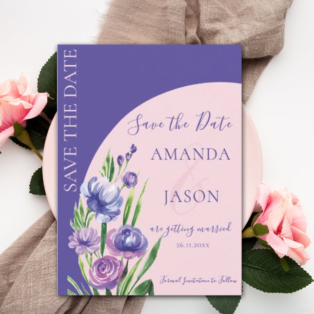 Anuncio Purple Floral Rubor Elegant Wedding Save the Date (Subido por el creador)