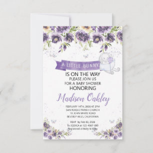 Anuncio Purple Florals Un pequeño conejito Baby Shower Anu