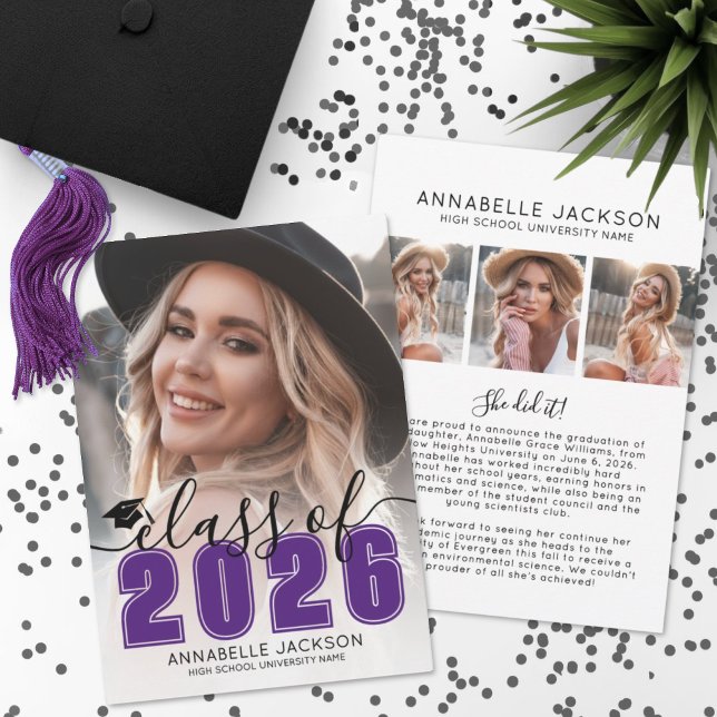 Anuncio Purple Graduate Photo Graduation (Purple Graduate Photo Graduation Announcement)