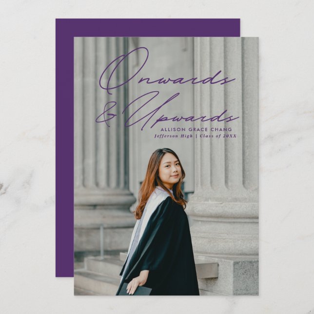 Anuncio Púrpura hacia adelante y hacia arriba 2 Graduación (Anverso / Reverso)