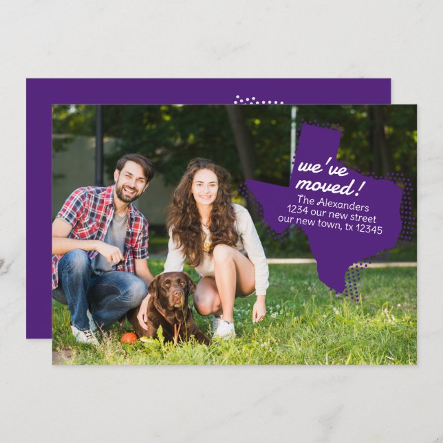 Anuncio Púrpura que nos hemos mudado - Texas en movimiento (Anverso / Reverso)