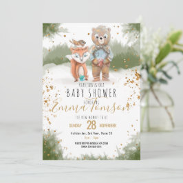 Anuncio Purpurina de oro de animales de bosque Baby Shower