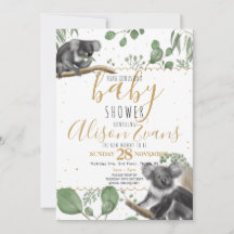 Purpurina de oro Eucalyptus Koalas Baby Shower