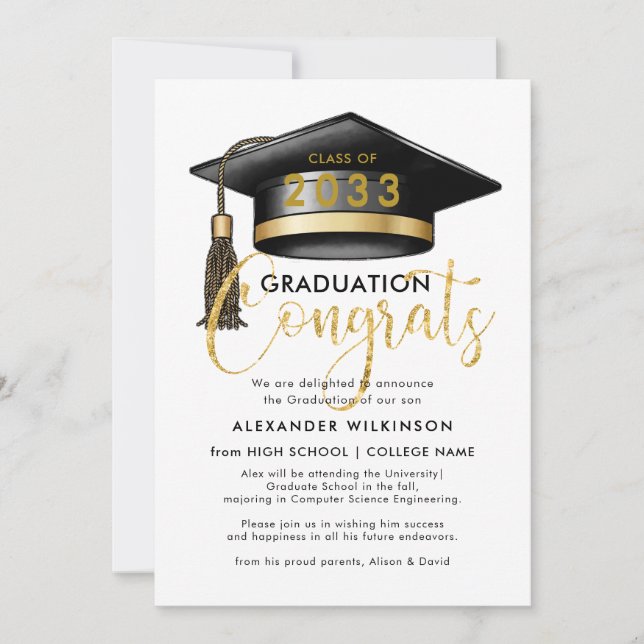 Anuncio Purpurina de oro moderno guión Fiesta simple GRAD (Anverso)