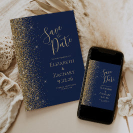 Anuncio Purpurina de oro Navy Blue Save the Date
