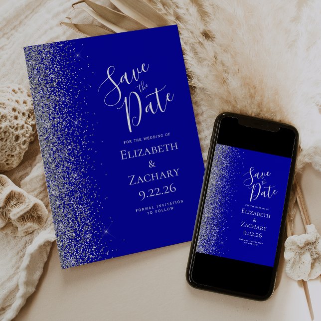 Anuncio Purpurina de plata Royal Blue Save the Date (Subido por el creador)