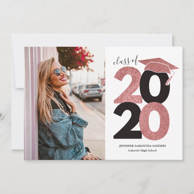 Anuncio Purpurina Rosa Sencillo Graduación de foto foto de (Anverso)