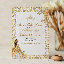 Anuncio Quinceanera floral de oro radiante