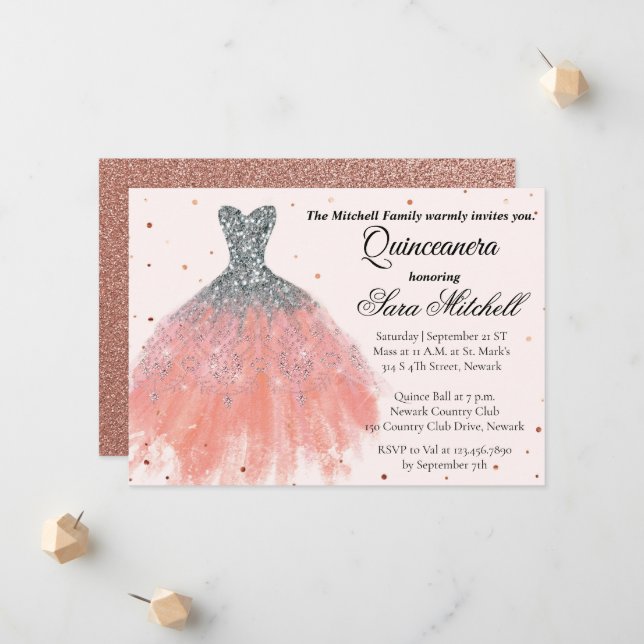 Anuncio Quinceanera Invitation, Birthday Invite for sweet (Anverso/Reverso In Situ)