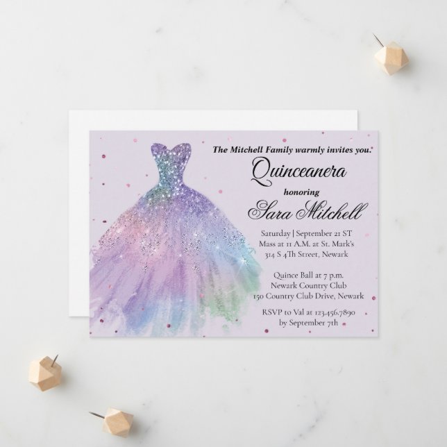 Anuncio Quinceanera Invitation, Birthday Invite for sweet (Anverso/Reverso In Situ)
