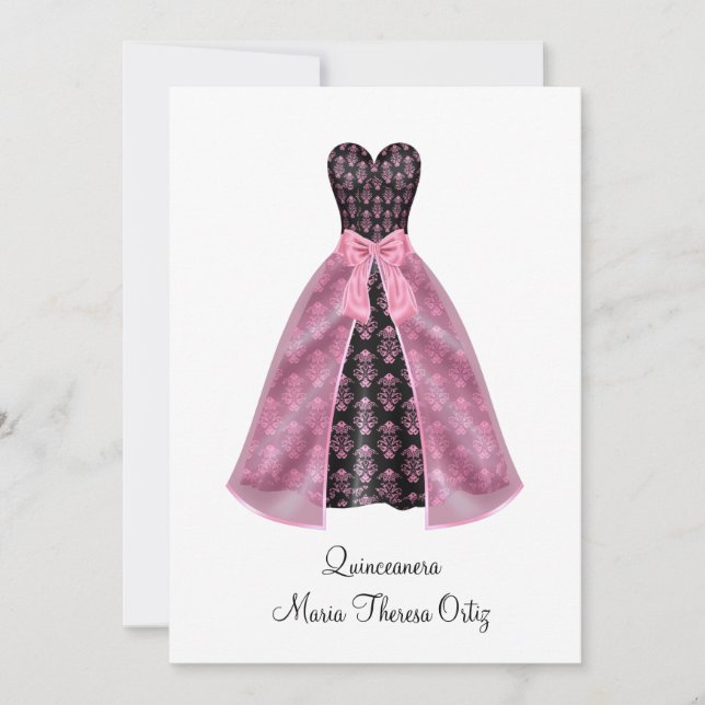 Anuncio Quinceañera Rosa Damask 15º Fiesta (Anverso)