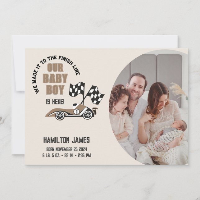 Anuncio Race Car Baby Boy Nacimiento (Anverso)