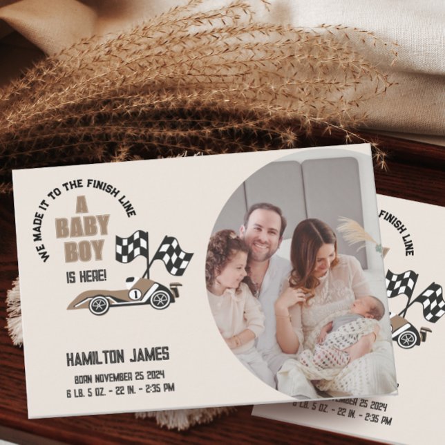 Anuncio Race Car Baby Boy Nacimiento Foto (Subido por el creador)