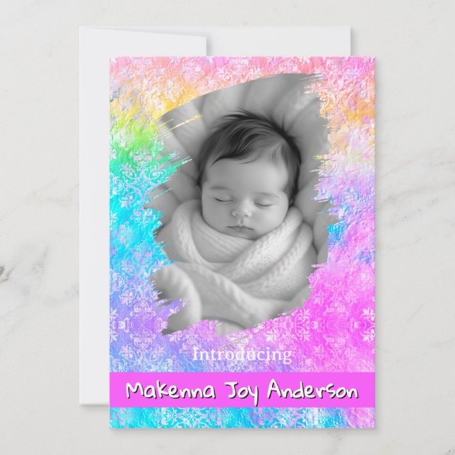 Anuncio [Rainbow Damask] Soft Pastels Baby Girl Birth (Anverso)
