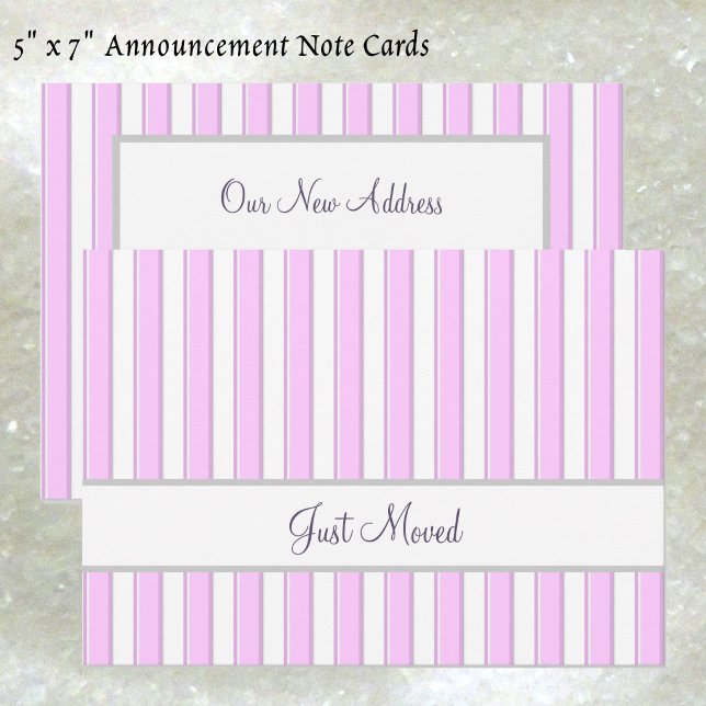Anuncio Rayas Blancas y Rosas Escritura Editable Nueva Dir (Pink and white stripes New Address note card)