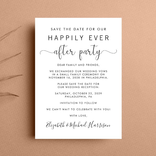 Anuncio Recepción de boda Guardar la fecha (A chic save the date announcement for a reception to celebrate your elopement or private wedding )