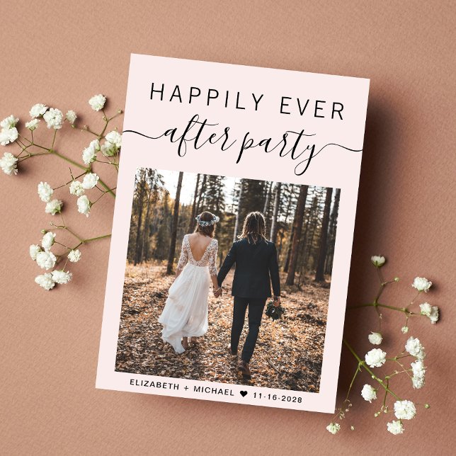 Anuncio Recepción de Boda Rosa Código QR de Foto Moderna (An chic Happily Ever After Party Invitation to celebrate your wedding)