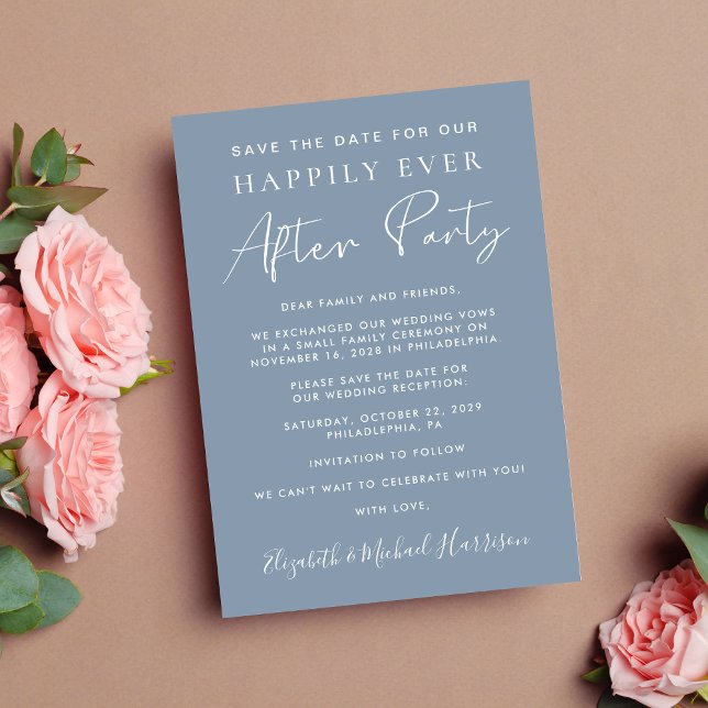 Anuncio Recepción de bodas Dusty Blue Photo Save the Date (A stylish save the date announcement for a reception to celebrate your elopement or private wedding)