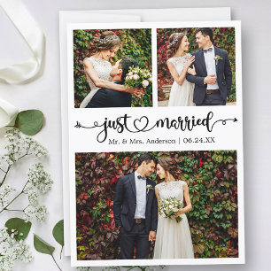 Anuncio Recién Casados Caligrafía Corazón 3 Fotos Boda