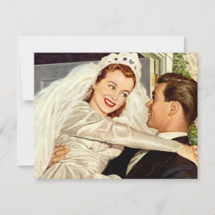 Anuncio Recién casados de boda vintage, novia y novio feli