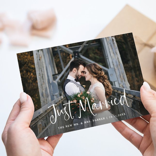 Anuncio Recién Casados | Elopamiento de Fotos con Letra Rú (A stylish marriage announcement with your photo and rustic script)