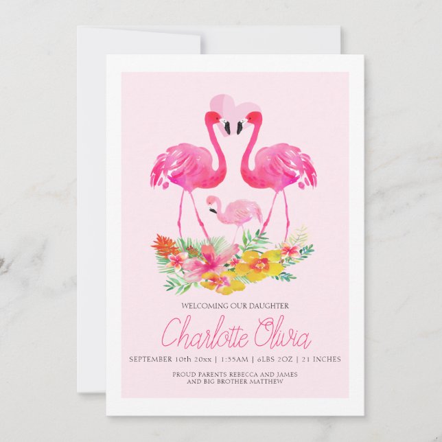Anuncio Recién nacido de Flores Tropicales Flamingo Rosa (Anverso)