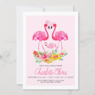Anuncio Recién nacido de Flores Tropicales Flamingo Rosa