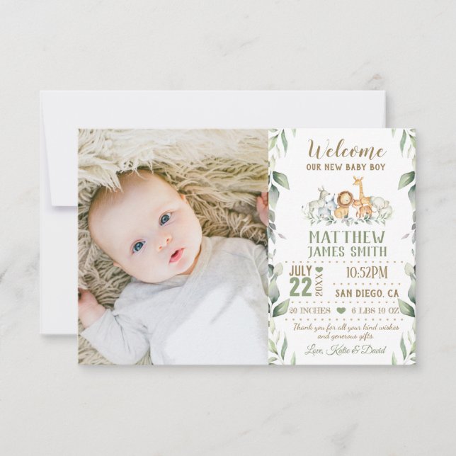 Anuncio Recién nacido de verde de animales de la jungla (Anverso)