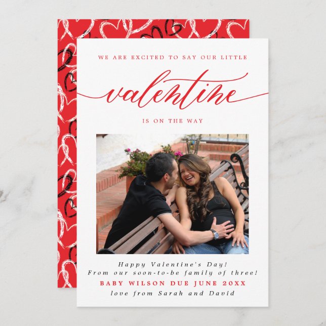 Anuncio Recién nacido el día de San Valentín Foto Embarazo (Anverso / Reverso)