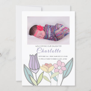 Anuncio Recién nacido Flores Pastel Personalizadas