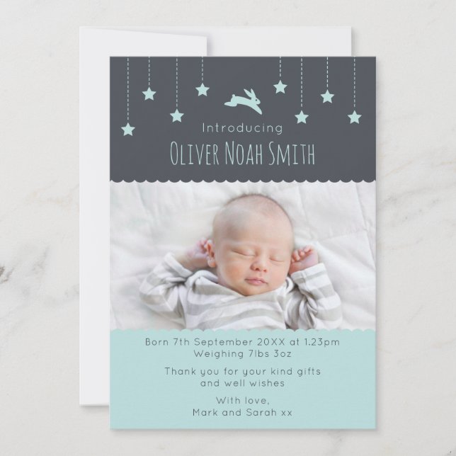 Anuncio Recién nacido niño invitación/carta de agradecimie (Anverso)