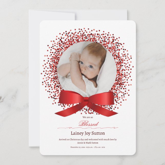 Anuncio Red Bow Photo Birth Annou (Anverso)