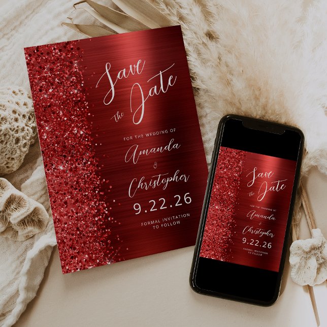 Anuncio Red Brushed Metal Script Save the Date (Subido por el creador)